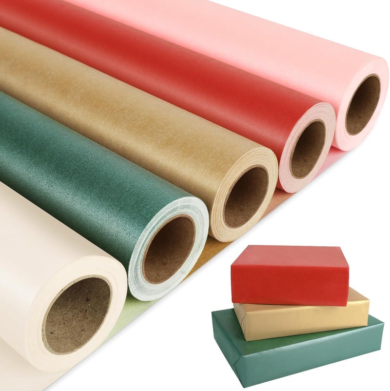NESCCI Matte Wrapping Paper,Solid Color Pearly-Lustre Paper-5 Roll,17 Inches X 32.8 Feet Per roll.Gift Wrapping Paper,Perfect for Wedding,Valentine's Day,Birthday, Christmas,Baby Shower - Image 1